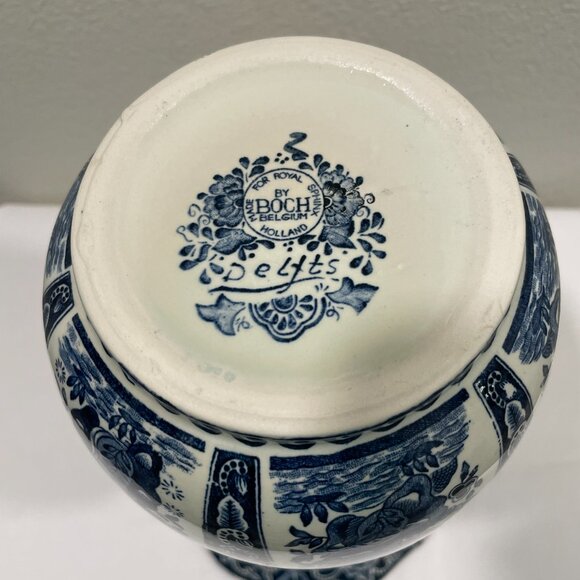 BOCH for ROYAL SPHINX DELFTS Genuine Vintage Porcelain Vase, Floral Blue & White - Picture 10 of 11